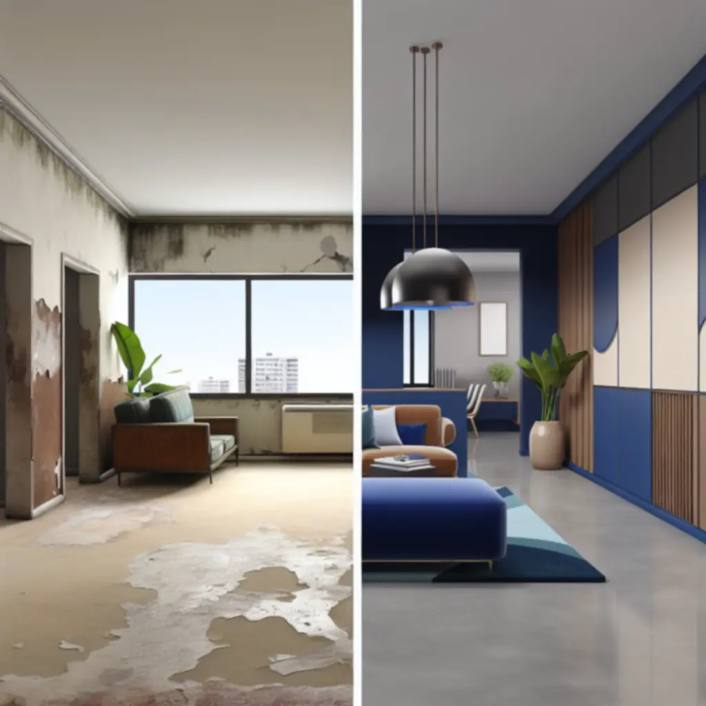 Voor-en-na-impressie van een volledige appartement renovatie door Domerixo.