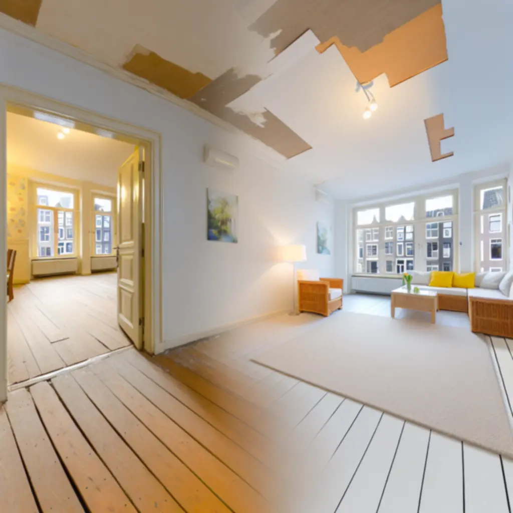 Compositie met links de verouderde staat van een appartement voor renovatie.