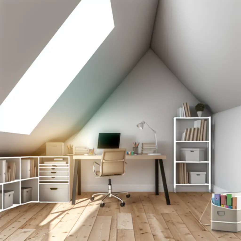 Afgewerkte zolderruimte omgetoverd tot moderne werkplek